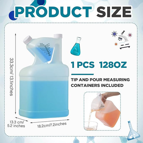 1 Pcs 128oz Measure Container and Pour Measuring Containers HDPE Plastic Measuring Bottle, 8oz Measure Capacity
