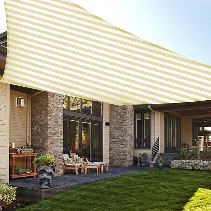 LOVE STORY 13' x 20' Sun Shade Sail Rectangle Sunshade UV Block Patio Shade Sail for Garden Backyard, Yellow-White