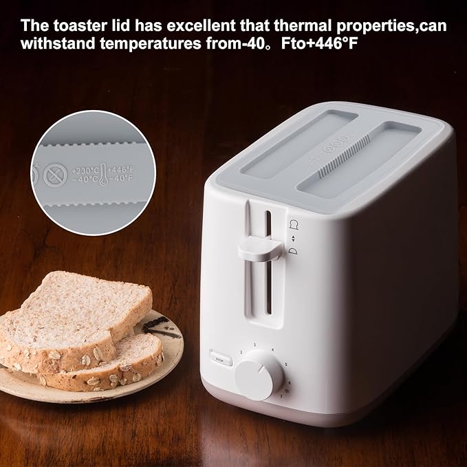 2 Pack Toaster Cover,Silicone Toaster Lid Bread Machine Cover 2 Slice Wide Slot,Electric Bread Maker Upper Covers for Clean Organized Kitchen(Grey)