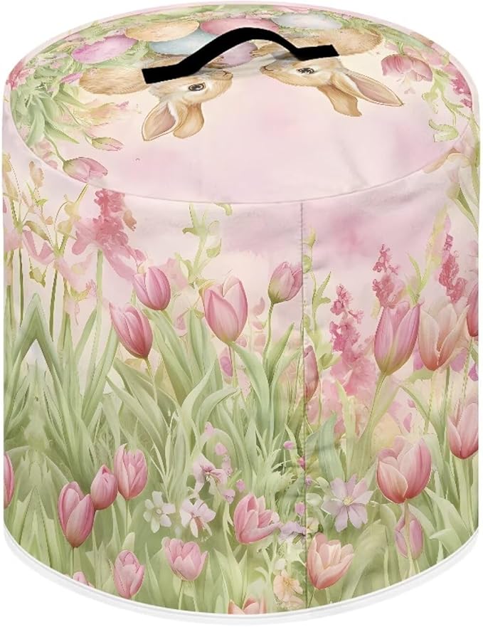 TODIYADDU Tulip Bunny Pressure Cooker Cover for 3 Quart Instant Pot Insulated Kitchen Appliance Dust Cover for Round Pressure Cooker Slow Cooker Practical Instant Pot Air Fryer Easter Decorations, L