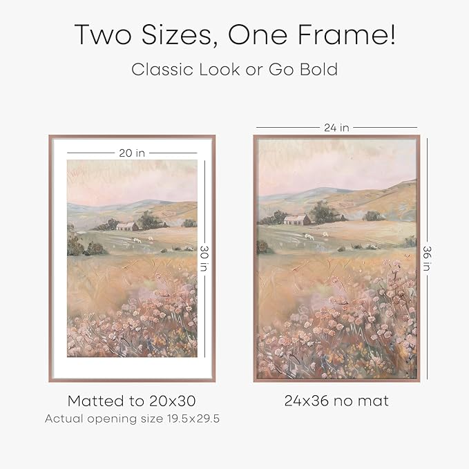 Homeforia 24x36 Picture Frame Mocha, High End Metal 24 x 36 Large Poster Frames with Mat 20 by 30 inch Photo, 24x36 Thin Frame Matted to 20x30 in Print, 36x24 Frame, Tempered Glass, Wall Kit, Set of 1