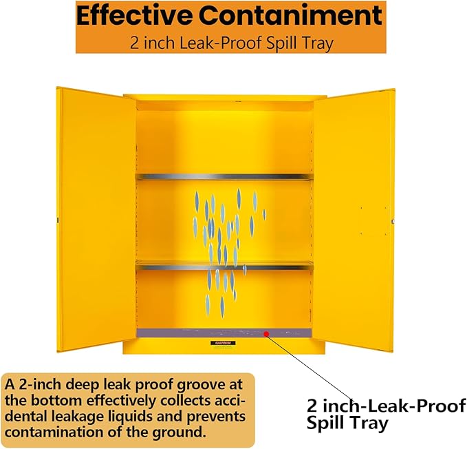 170 Gal Industrial Flammable Storage Cabinet Metal Locking Cabinet for Flammable Liquids & Hazardous Material Storage, Double Alloy Steel, 3-Point Lock, Adjustable Shelves, Lab Flammable Safe-Yellow
