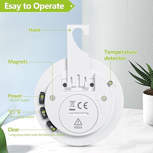 Geevon Small Digital Refrigerator Thermometer 3 Pack, IP65 Waterproof Commercial and Home Use, Max/Min Record Function with LCD Screen, Stand and Magnetic Back, for Fridge, Freezer Scenarios