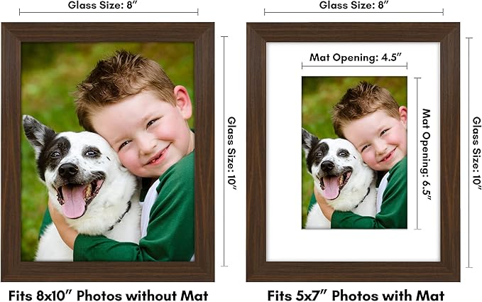 Americanflat 8x10 Picture Frame with Shatter-Resistant Glass - Use as 5x7 Frame with Mat or Display 8x10 Photo Without Mat - Signature Collection - Picture Frames for Tabletop and Wall - Walnut