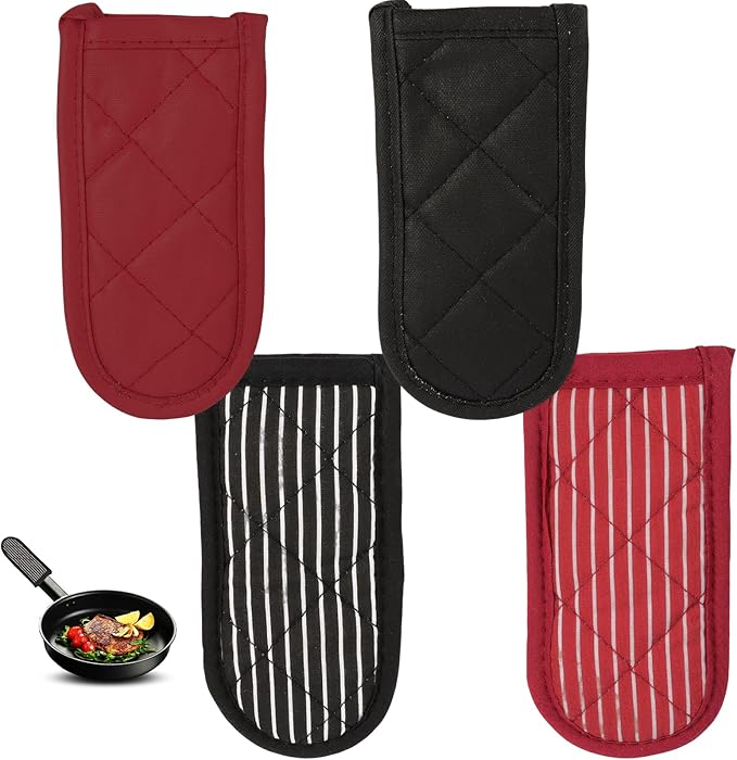 4PCS Cast Iron Pan Handle Covers Sleeve Holders - Heat Resistant Cotton Pan Pot Handle Covers, Non-Slip Hot Handle Covers, Machine Washable Handle Mitts for BBQ and Baking Supplies