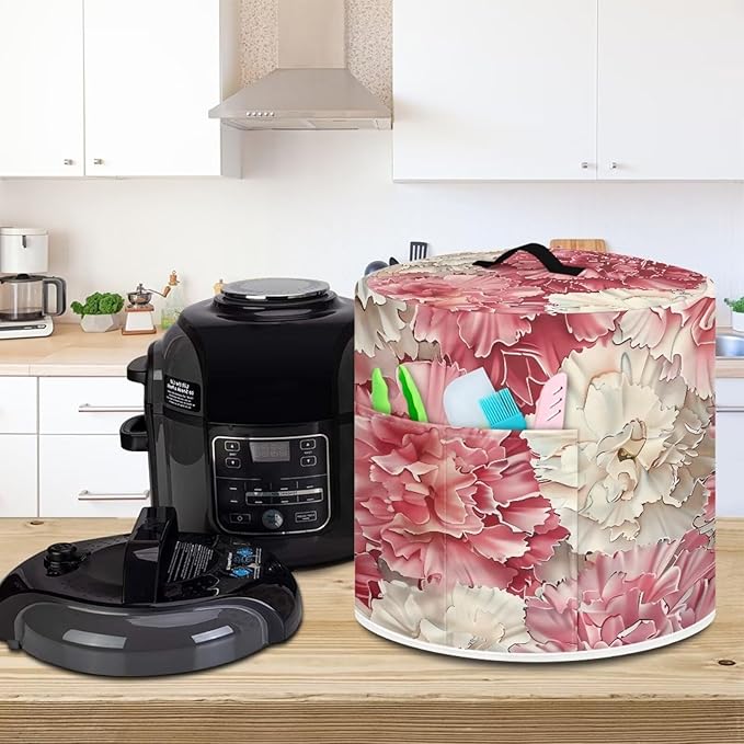 Pink Flower Dust Cover Instant Pot and Extra Accessories Dust Proof Easy to Clean Pressure Cooker Cover Electric Appliance Cover Air Fryer Accessories with Storage Pocket Size M