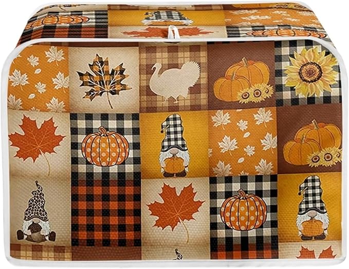 UNICEU Autumn Pumkins Maple Leaves Toaster Covers 2 Slice Bread Maker Dust Cover, Fall Harvest Kitchen Small Appliance Dust Protector Cover, Thankgiving Day Gifts