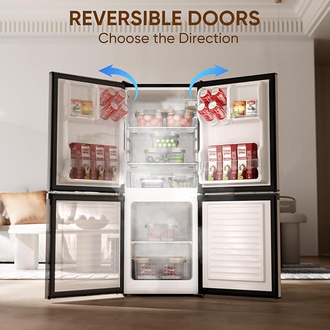 Upstreman 4.0 Cu.Ft Small Refrigerator with Bottom Freezer, Large Capacity Small Fridge with Freezer, Mini Refrigerator for Bedroom, Apartment, Kitchen, BM40 (Silver)