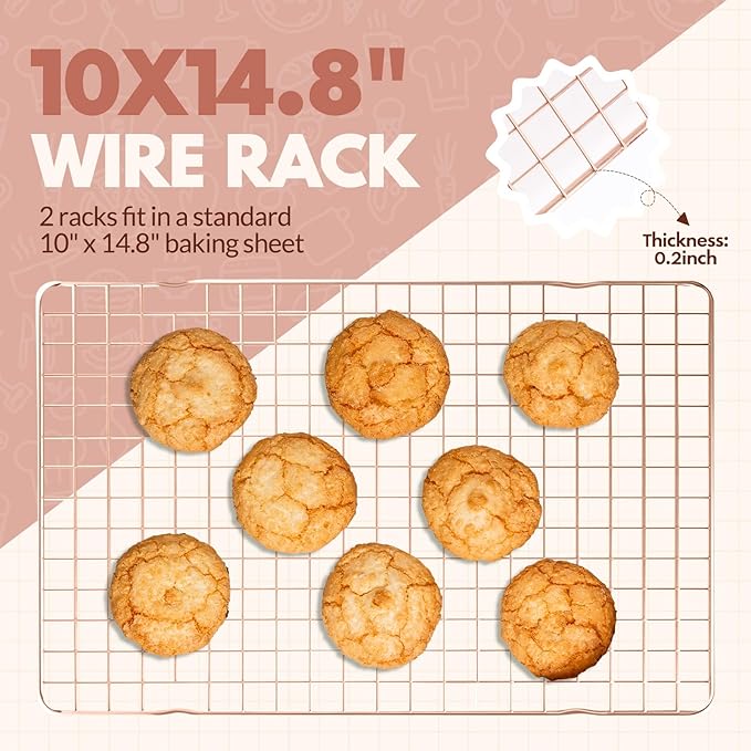 2 PCS Cooling Racks for Cooking and Baking, 14.8x10 Inches Stainless Steel Cooling Rack, Sheet Pan with Wire Rack for Baking Sheet, Bacon Rack Oven Safe Fits Jelly Roll Sheet Pan