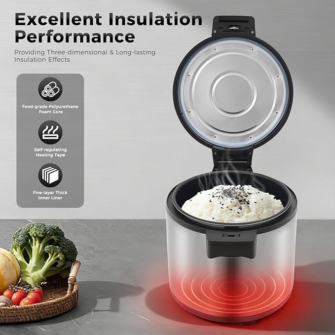 Commercial Rice Warmer & Food Warmer 23L (24.3Qt) Stainless Steel Non-Stick Pot Rice Cooker Warmer Auto Keep-Warm Large Capacity Food Warmer for Restaurants Catering