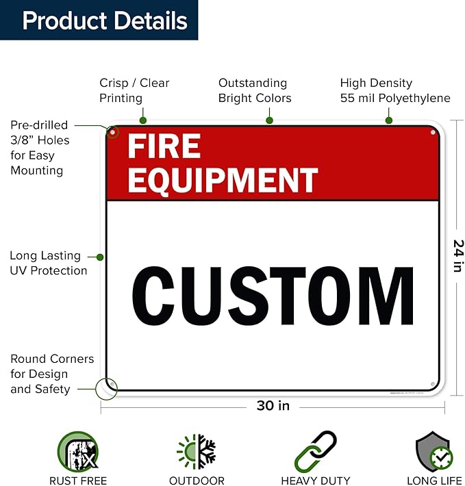 Custom Fire Equipment Sign, Ansi Sign, Osha Compliant, 24x30 Inches, 55 mil thick HDPE (high density polyethylene), Made in USA by My Sign Center