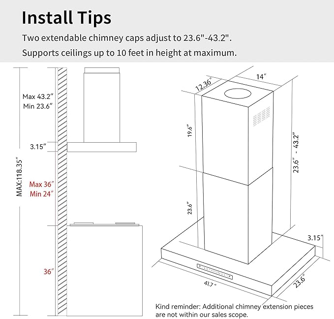 IKTCH Upgrated 42 inch Island Mount Range Hood, 900 CFM Ducted Range Hood with 4 Speed Fan, Stainless Steel with Gesture Sensing & Touch Control Making life Smarter IKIS02-42
