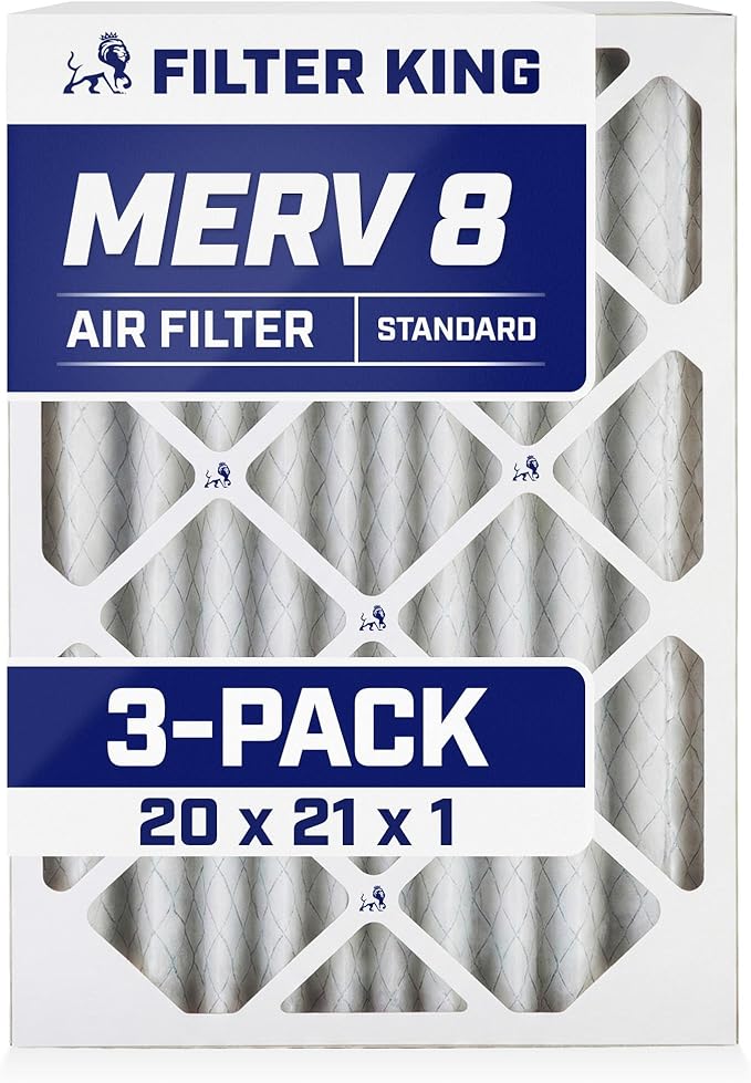 Filter King 20x21x1 Air Filter | 3-PACK | MERV 8 HVAC Pleated A/C Furnace Filters | MADE IN USA | Actual Size: 20 x 21 x .75"