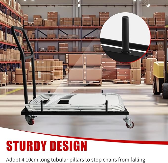 Folding Chair Dollies,Steel Folding Chair Storage Cart,L-Shaped Chair Rack Trolley for Commercial,Home Kitchen,Flat Stacking Plastic Resin