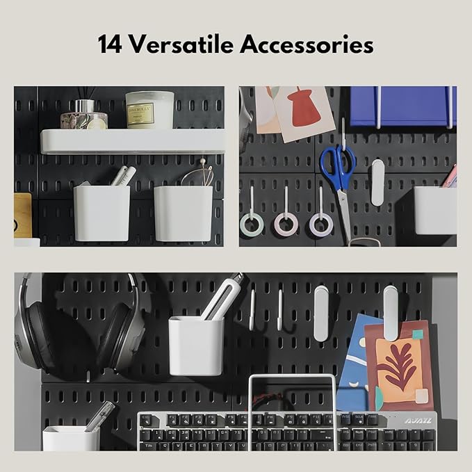 Keepo Pegboard Combination Kit, Pegboards and Accessories Modular Hanging for Wall Organizer, Crafts Organization, Ornaments Display, Nursery Storage, Wall Peg Board (Black, 22″×22″)