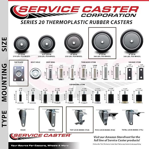 Service Caster Brand Replacement Caster for Uline Caster H-7447SWB-Stainless Steel Swivel Top Plate Caster with 5 Inch Thermoplastic Rubber Wheel and Top Lock Brake-Fit Carts and Platform Truck H-6826