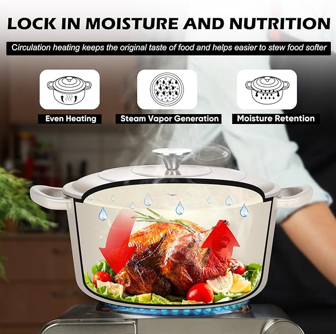 TeamFar 5Qt Dutch Oven, Enameled Cast Iron Dutch Oven with Lid & Dual Handles for Cooking Baking Braising Simmering, Healthy & Sturdy, Oven & Various Stovetops Safe, Non-stick & Easy Clean - Khaki