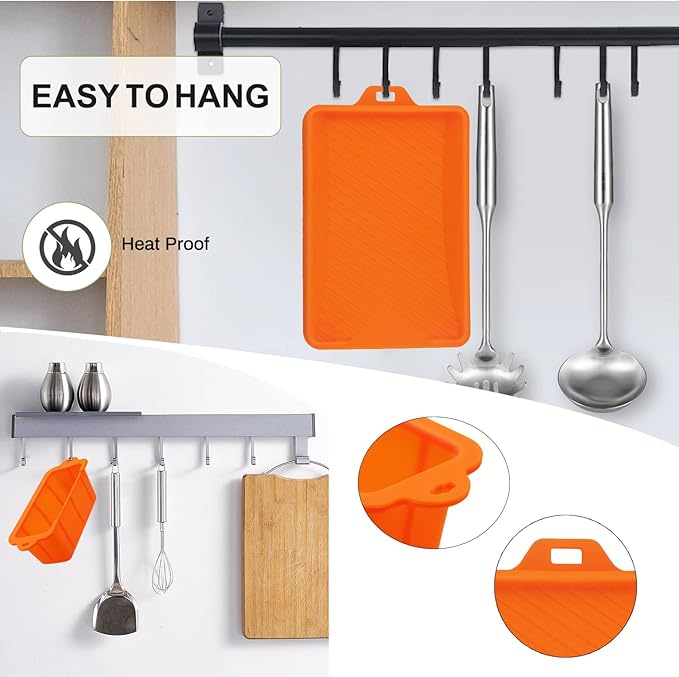 Silicone Grease Cup Liners & Spatula Mat For 36 28 22 17 Inch Blackstone Griddle Grease Catcher Grill Grease Tray Blackstone Accessories, Reusable Grill Drip Pans, Orange