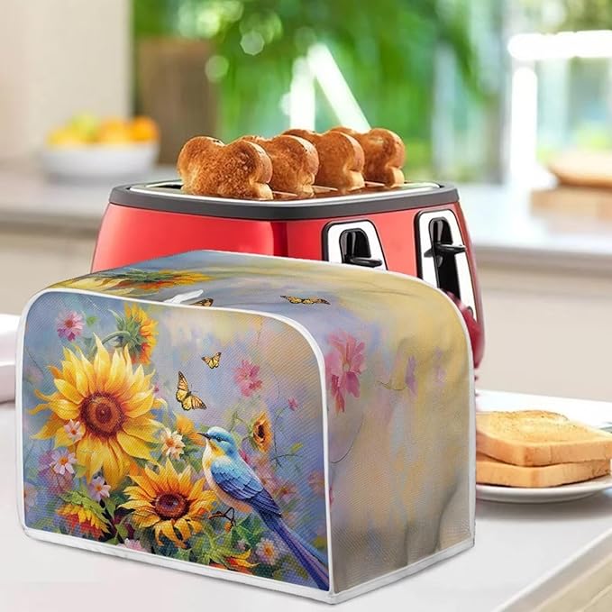 Hummingbird Sunflower Butterfly Print Toaster Cover 4 Slice Waterproof Toaster Dust Cover Appliance Dust-proof Protector