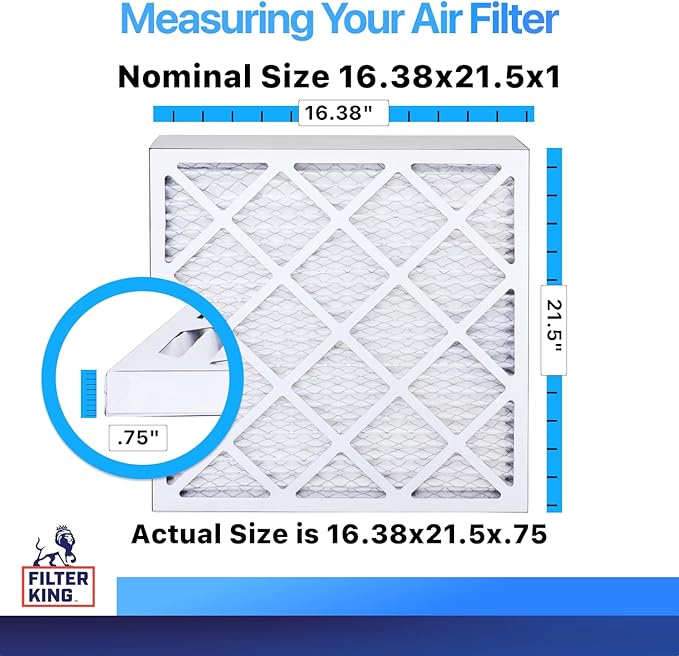Filter King 16.38x21.5x1 Air Filter | 3-PACK | MERV 8 HVAC Pleated A/C Furnace Filters | MADE IN USA | Actual Size: 16.38 x 21.5 x .75"