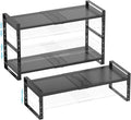 Expandable Shoe Rack Stackable Metal Pantry Storage Shelves Stand Adjustable Height Cabinet Shelf Organizer Racks Spice Shelving(3PACKS/BLACK,LARGE)