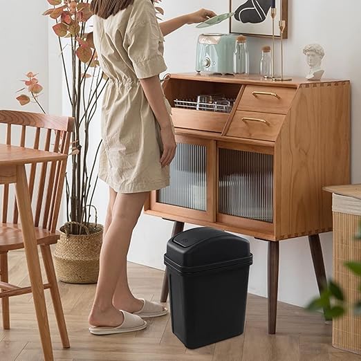 1-Pack 2 Gallon Plastic Small Swing Garbage Bin, Swing Lid Trash Bins, Black