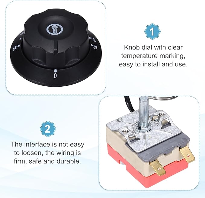 MECCANIXITY 2pcs Temperature Control Switch 250V, 16A 30-85°C Capillary Thermostat Temperature Control Switch for Ovens Fryers Refrigerator Heaters