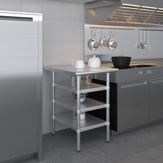 30 in. x 24 in. Stainless Steel Work Table with Three Bottom Shelves | NSF Kitchen Prep Table | Utitly Metal Table