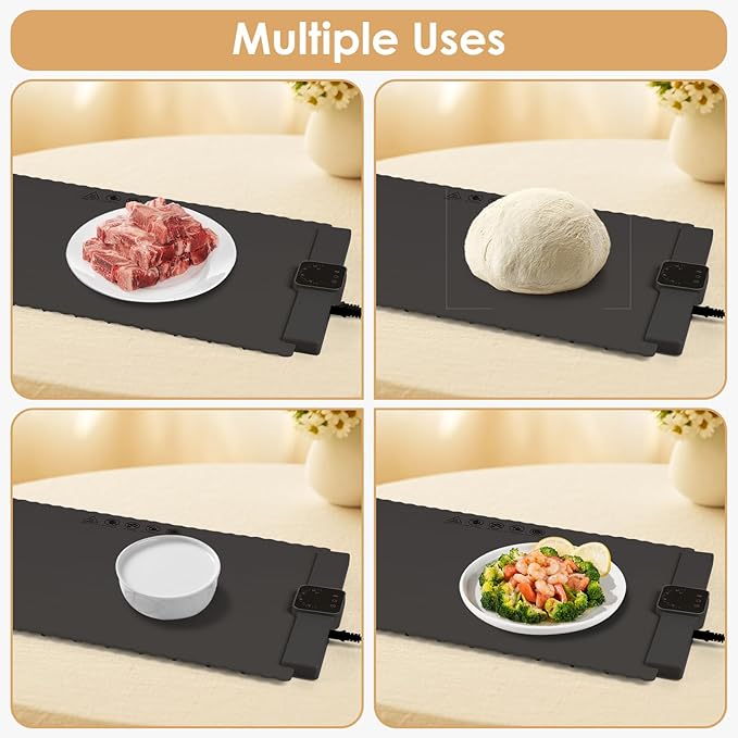 Food Warming Mat - 5 Temperature Settings, 4-Hour Timer, Child Lock, Flexible Silicone, Easy Clean, Multi-Use, Perfect for Home, Parties, and Picnics