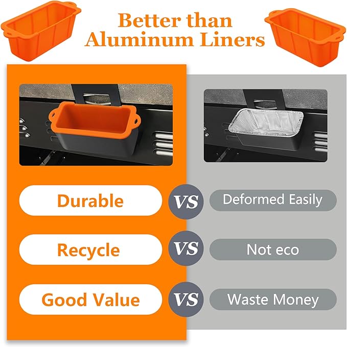 Silicone Grease Cup Liners & Spatula Mat For 36 28 22 17 Inch Blackstone Griddle Grease Catcher Grill Grease Tray Blackstone Accessories, Reusable Grill Drip Pans, Orange