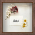 FrameWorks 11” x 11” Dark Oak Wooden Shadow Box Frame – Display Case with Soft Felt Back, Memory Box with Tempered Glass, Display Box with Elegant White Ball Push Pins, Wooden Flower Box