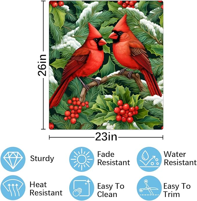 Christmas Cardinals Dishwasher Magnet Cover, 23" W x 26" H Fridge Magnetic Stickers Reuseable Magnet Panel Decal Cover for Washing Machine Fridge Microwave Cabinet Kitchen Christmas Decoration