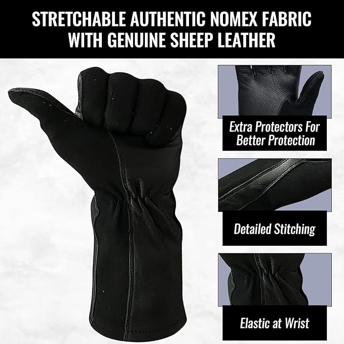 Nomex Flight Gloves, Leather Work Gloves for Men, Soft Durable Sheep Skin Leather Driving, Flying, Gardening Hunting Gloves