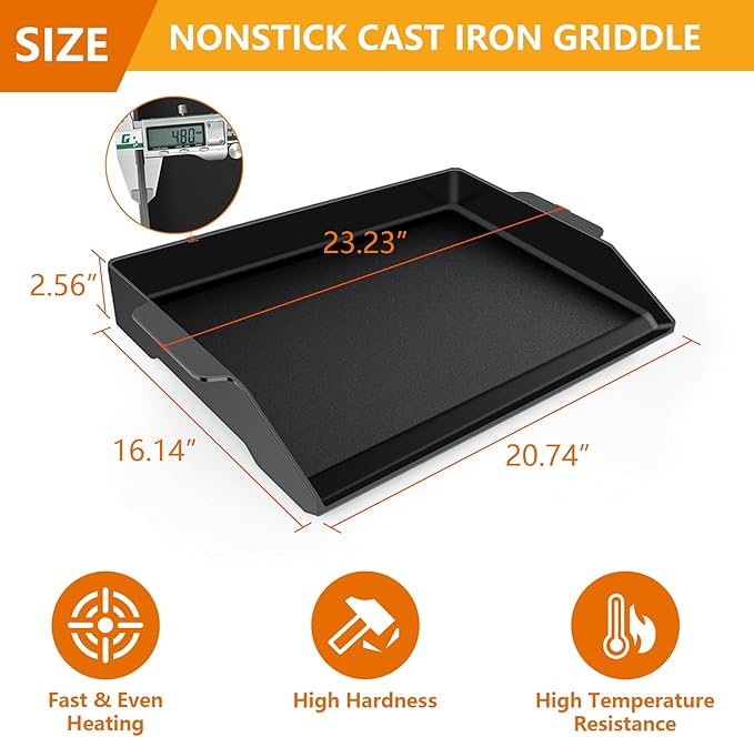 Universal Cast Iron Griddle 23" X 16",Pre-Seasoned Nonstick Coating Stovetop Griddle For All Gas Grills And 4 Burner Range Oven,Cast Iron Grill Pan for Stove Top With Extra High Sidewalls