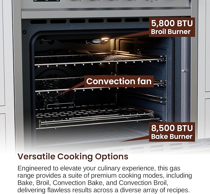 Rangaire RRG241TS 24" Gas Range Oven with Timer - Stainless Steel, Sealed Burners, Convection Fan, Easy Reach Racks