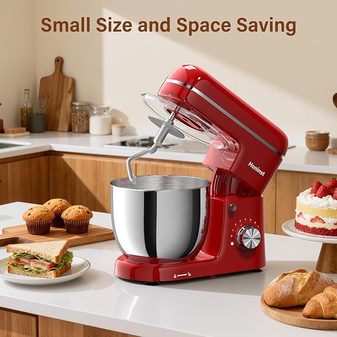 Stand Mixer, 3-In-1 8-Speed 660W 6.5QT Tilt-Head Food Electric Mixers with Bowl, Dough Hook, Whisk and Beater, Kitchen Mixer for Baking, Cake and Most Home Cooks, Red