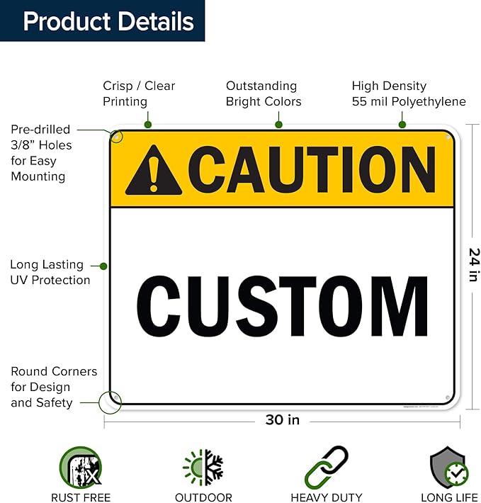 Custom Caution Sign, Ansi Sign, Osha Compliant, 24x30 Inches, 55 mil thick HDPE (high density polyethylene), Made in USA by My Sign Center