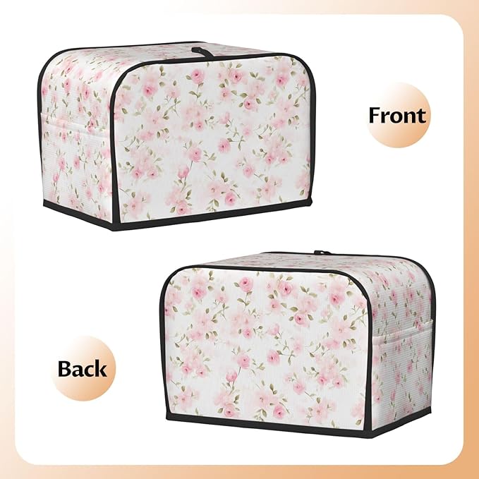2 Slice Toaster Cover for Kitchen Rose Flower Pastel Waterproof and Dustproof Oxford Fabric Toaster Dust Cover with Side Pockets Decorative Universal Cover for Wide Slot Toasters and Small Appliances