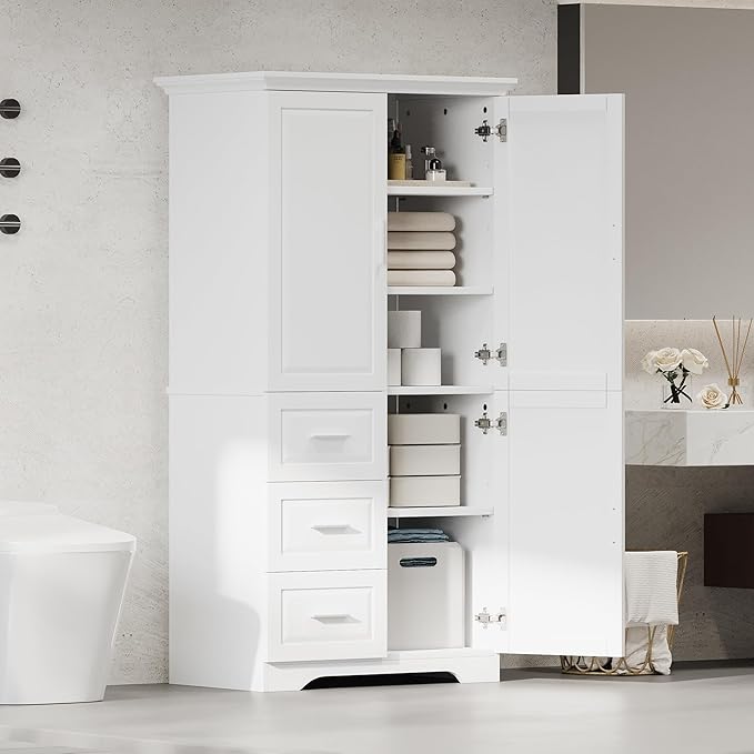 62.5" Storage Cabinet with Doors and Drawers, Kitchen Pantry Cupboard Shelf Organizers for Home, Bathroom and Living Room, Solid Wood Legs, Gray
