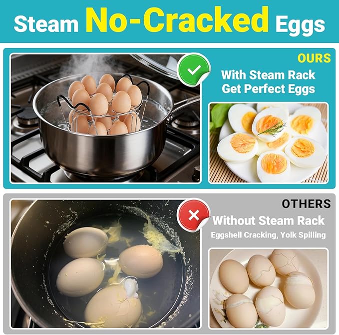 Instant Pot Egg Rack- Stackable 304 Stainless Steel Egg Steamer Rack | Holds 18 Eggs | Heat-Resistant Handles | Fits 6qt & 8qt Pressure Cookers | Egg Holder for Boiled Eggs