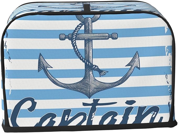 Toaster Cover 2 Slice with Pockets, Nautical Anchor Blue White Geometric Strip Kitchen Accessories Decor Bread Maker Oven Protector Covers Dust Proof Fingerprint Covers