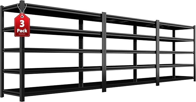 3PCS 59''W/72''H Garage Shelving Units Heavy Duty 3500LBS Metal Storage Shelves Adjustable Steel Industrial Shelving 5 Tier Storage Shelf Rack for Basement, Warehouse