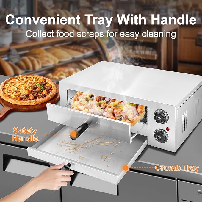 14" Electric Pizza Oven,Stainless Steel Countertop Pizza Oven with temperature and Timer for Kitchen Commercial Use