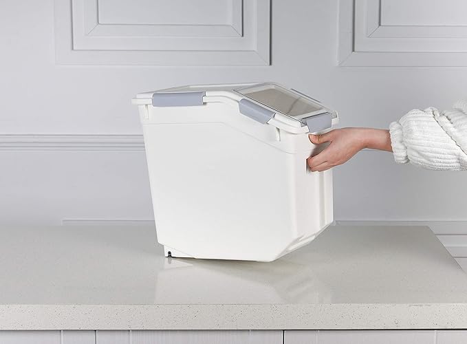 EonTone Pack-2 Large Sealed Bulk Rice Storage Container 15 Liters (30 lbs) with Lockable Lid Wheels and Measuring Cup BPA-Free Food Dispenser
