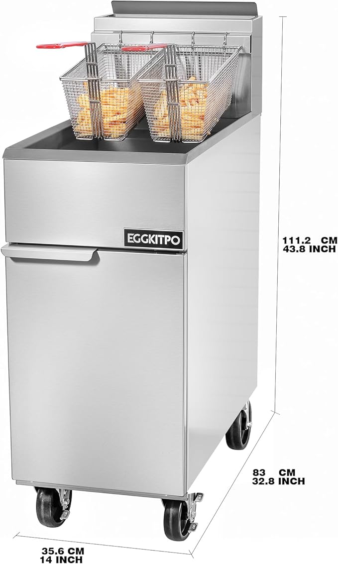 EGGKITPO 50lb. Commercial Gas Deep Fryer 4 Tubes Liquid Propane Gas Fryer CSA Certified Adjustable Thermostat 200℉-400℉ Floor Standing Fryer with 2 Baskets for Restaurant and Kitchen 120,000 BTU/h