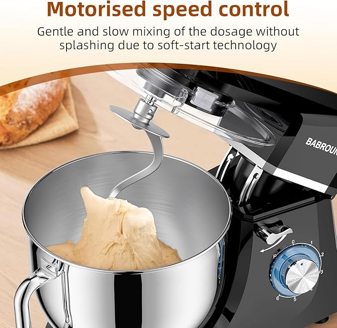Dough Mixer 8.45 QT Electric Mixer - 660W 6 Speed Large Capacity Kitchen Stand Mixer with Whisk Dough Hook Mixing Beater Household Food Mixer for Baking Cakes Cookie Bread Salad(Black)