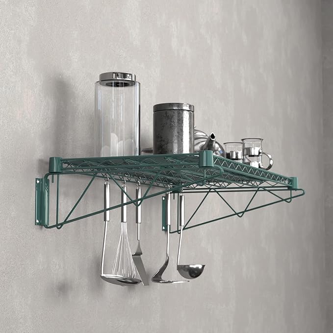 18" x 36" Green Epoxy Wire Wall Mount Shelf