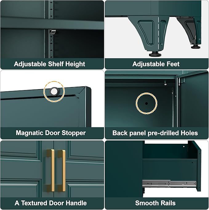75" Tall Metal Storage Cabinet, Kitchen Pantry Storage Cabinets with Doors and 3 Shelves, Food Pantry Cabinet with Drawer, Utility Kitchen Cupboard, Large Steel Cabinets for Dining, Green