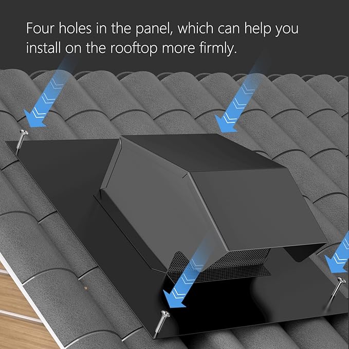 Hon&Guan 10 Inch Roof Exhaust Vent Cap - Heavy Duty Galvanized Steel Roof Vents for Houses, with Damper, for Home Ventilation System - Black