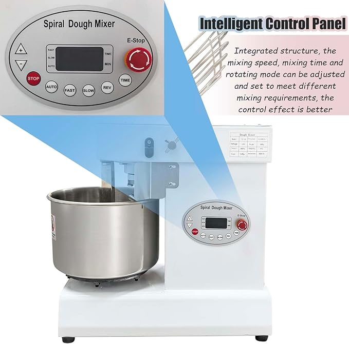 INTSUPERMA Commercial Dough Mixer Machine 10 L Capacity Electric Food Mixer with Double Action Double Speed 10 QT Spiral Mixer for Schools Bakeries Restaurants Pizzerias 110V 550W